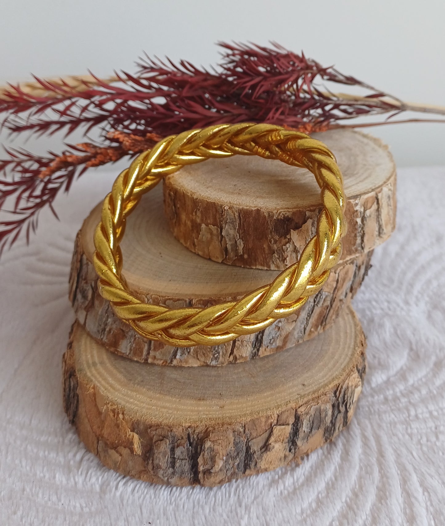 Jonc Bouddhiste Véritable Tressé - Doré