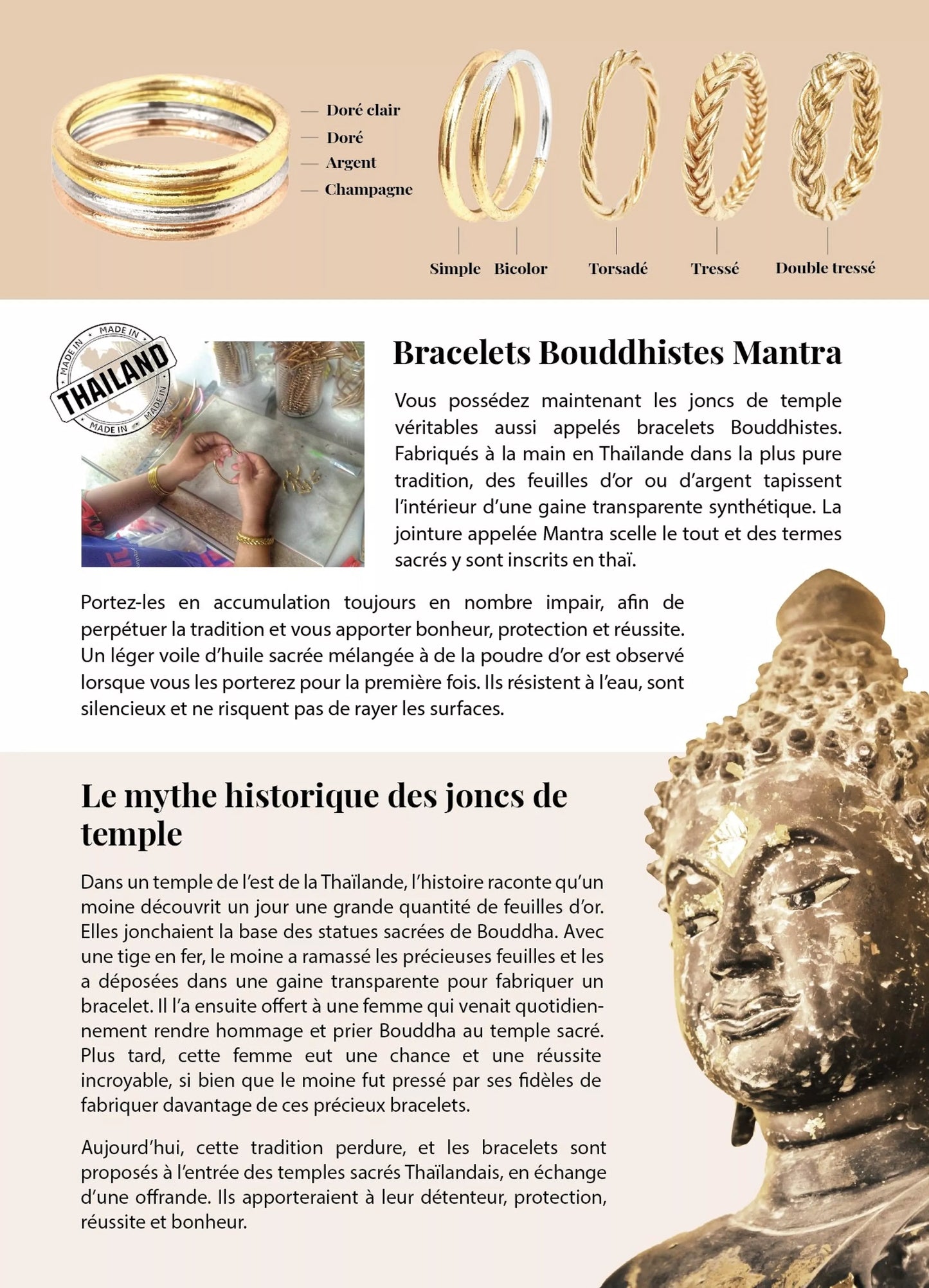 Jonc Bouddhiste Mantra Véritable - Doré