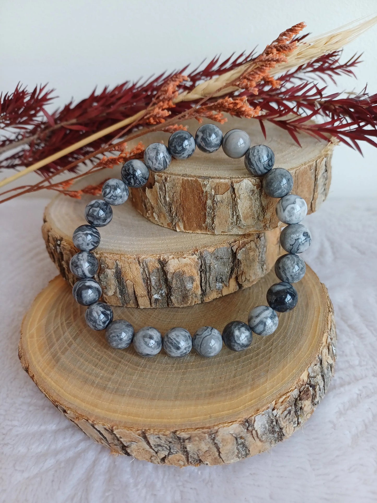 Bracelet Agate Crazy Lace grise 8mm (A) - Perla Terra