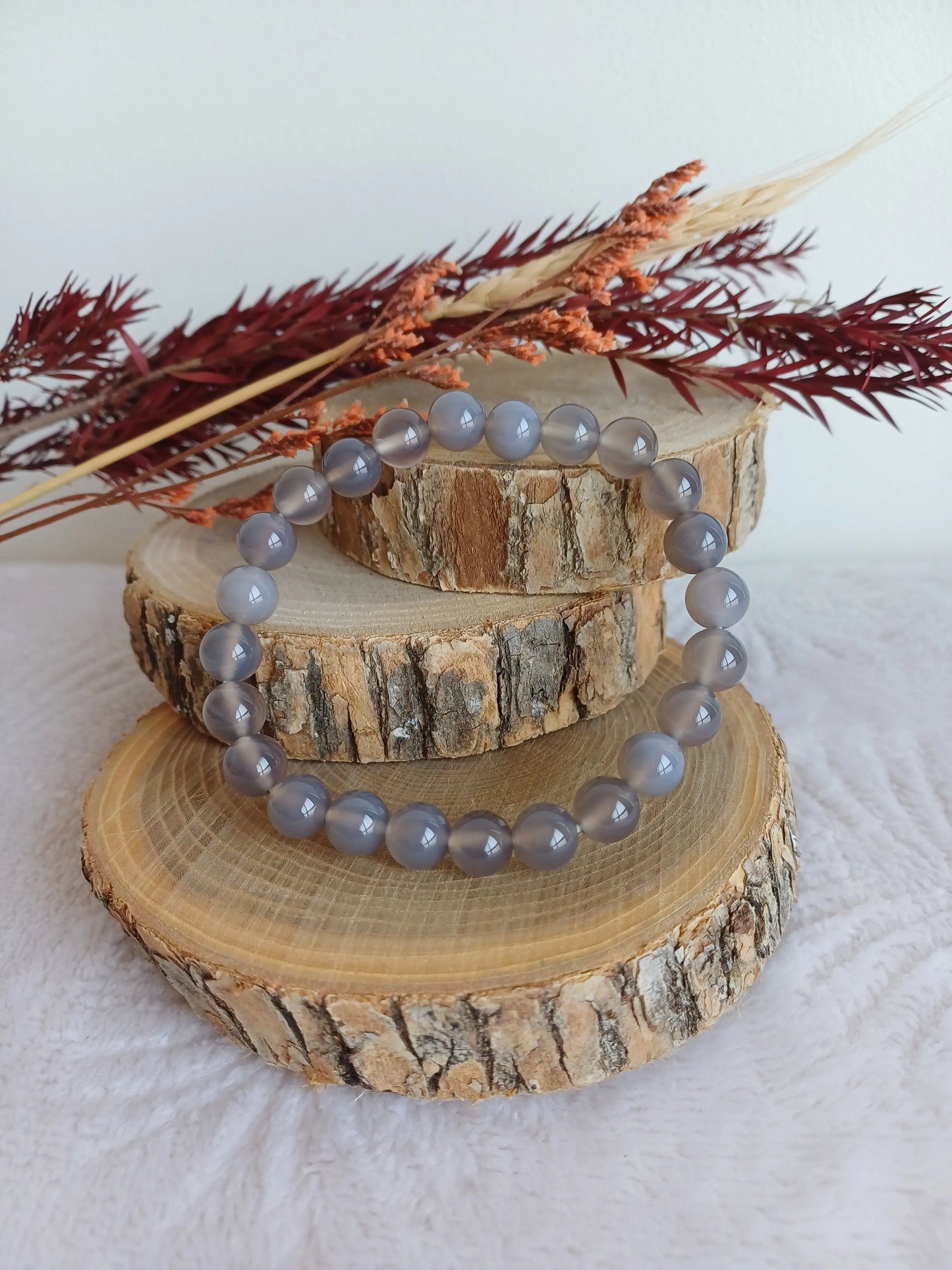 Bracelet Agate grise du botswana 8mm (AB) - Perla Terra