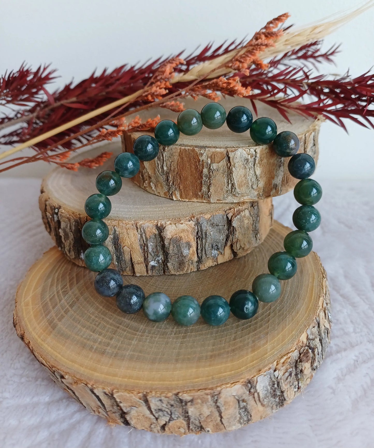 Bracelet Agate Mousse 8 mm (A) - Perla Terra