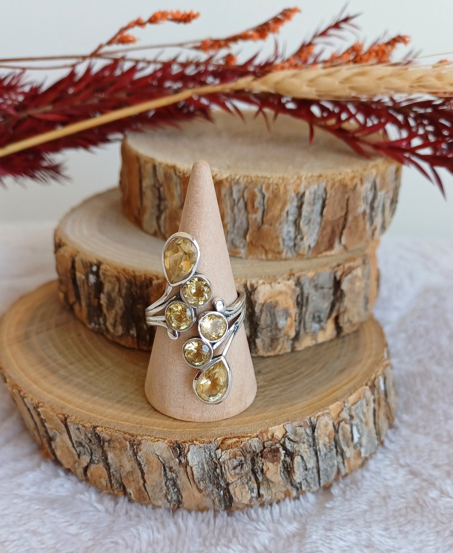Bague Argent 925 réglable Citrine naturelle facettée (AAA)