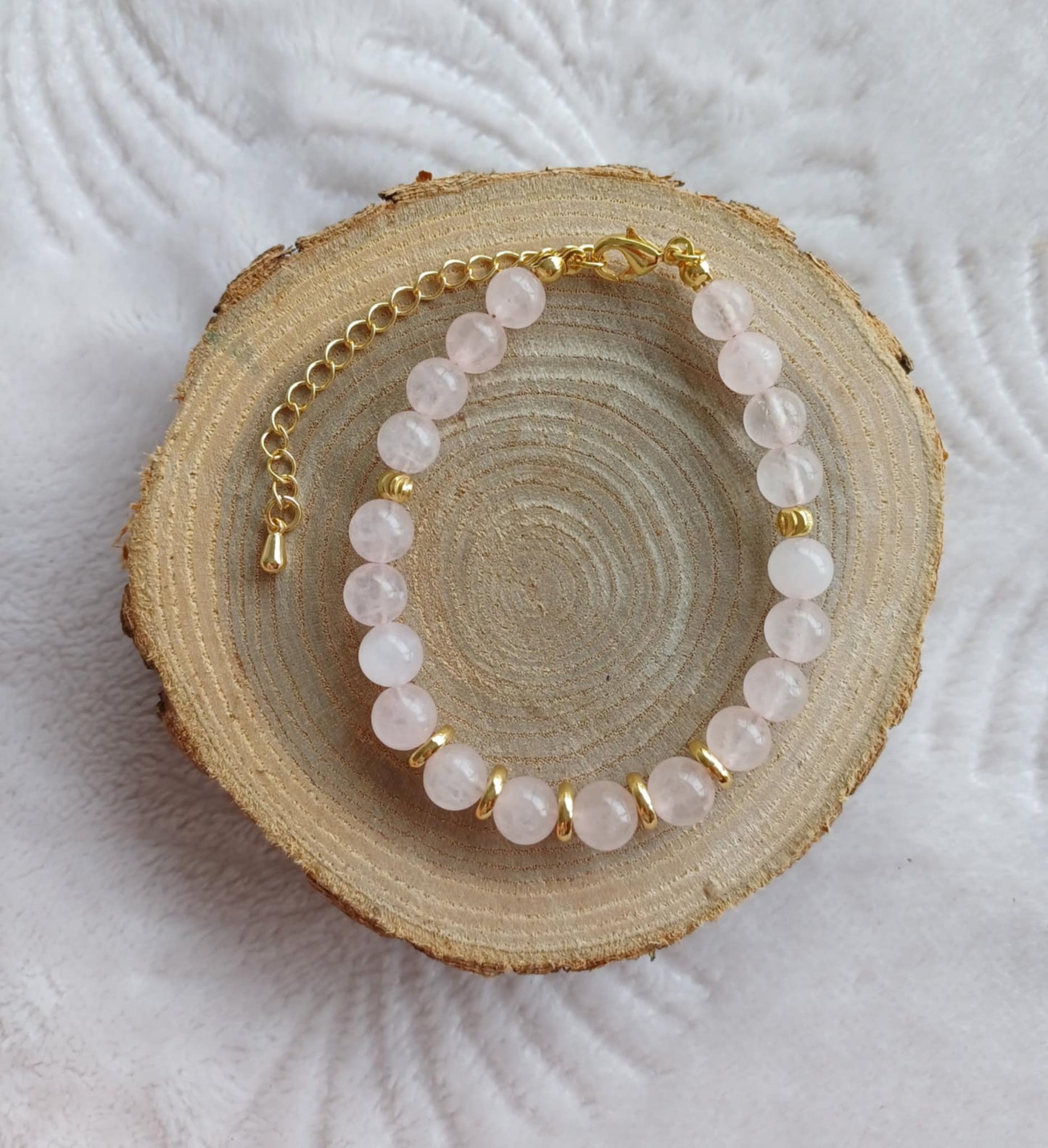 Bracelet Perla doré Quartz Rose 6mm