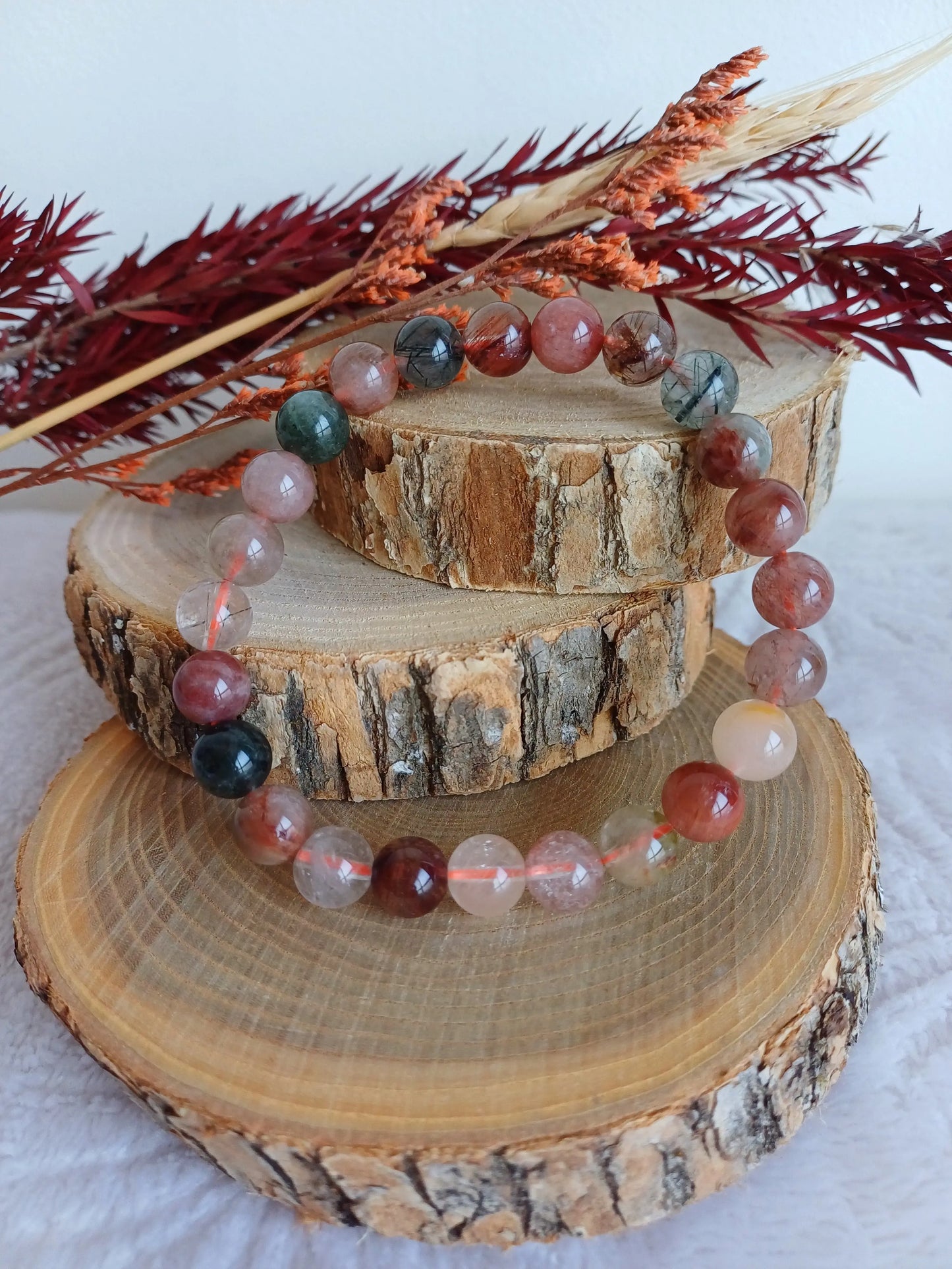 Bracelet Cristal de Roche Rutile 8mm (A) - Perla Terra