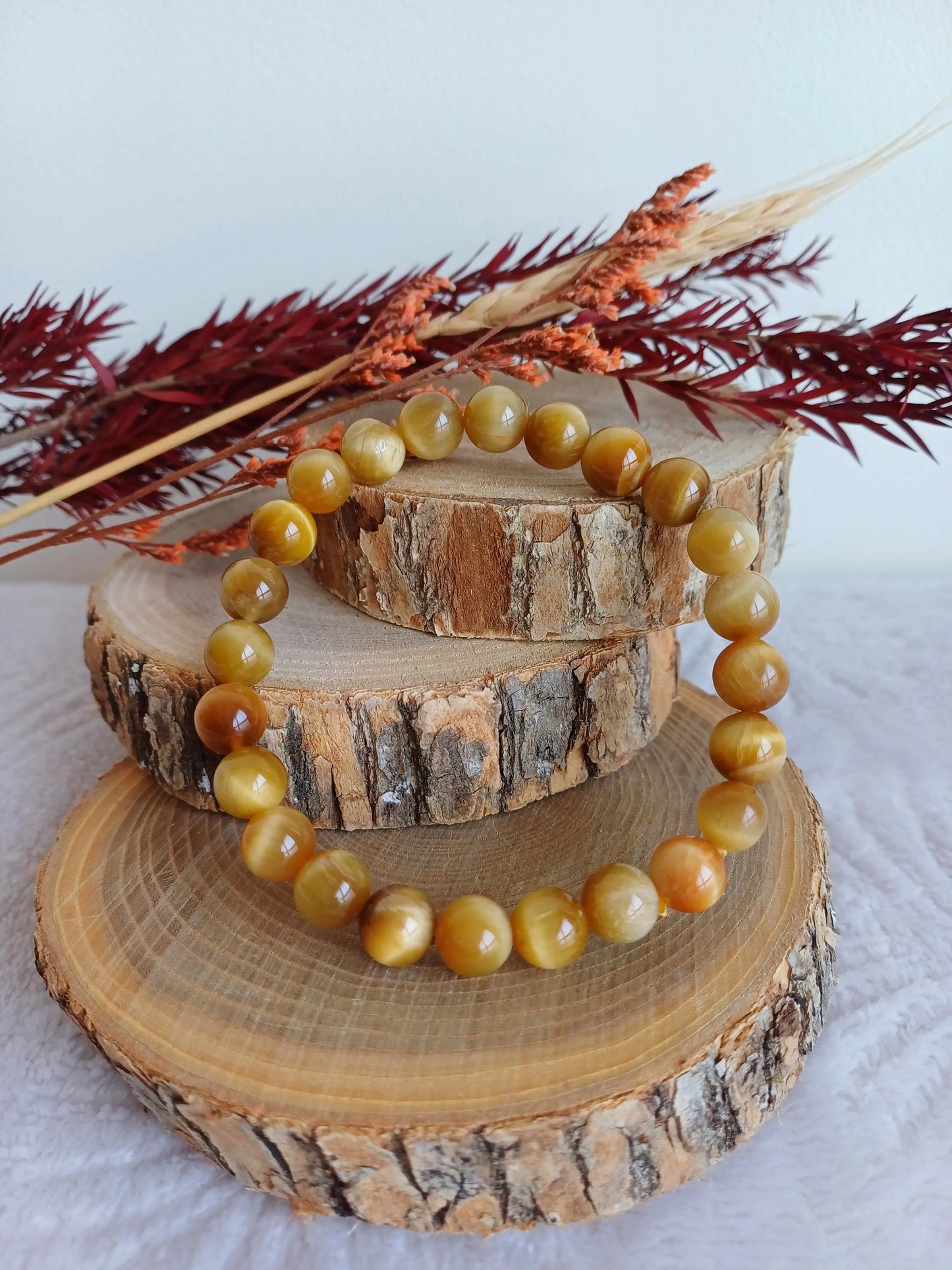 Bracelet Oeil de tigre doré 8mm (AA) - Perla Terra
