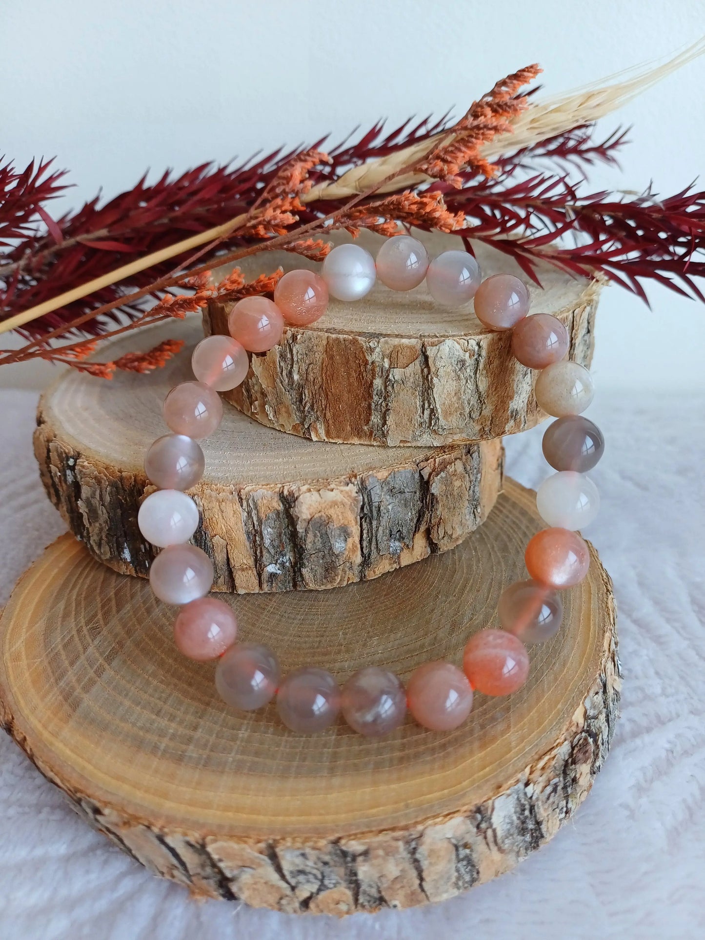 Bracelet Pierre de lune multicolore 8mm (AA) - Perla Terra