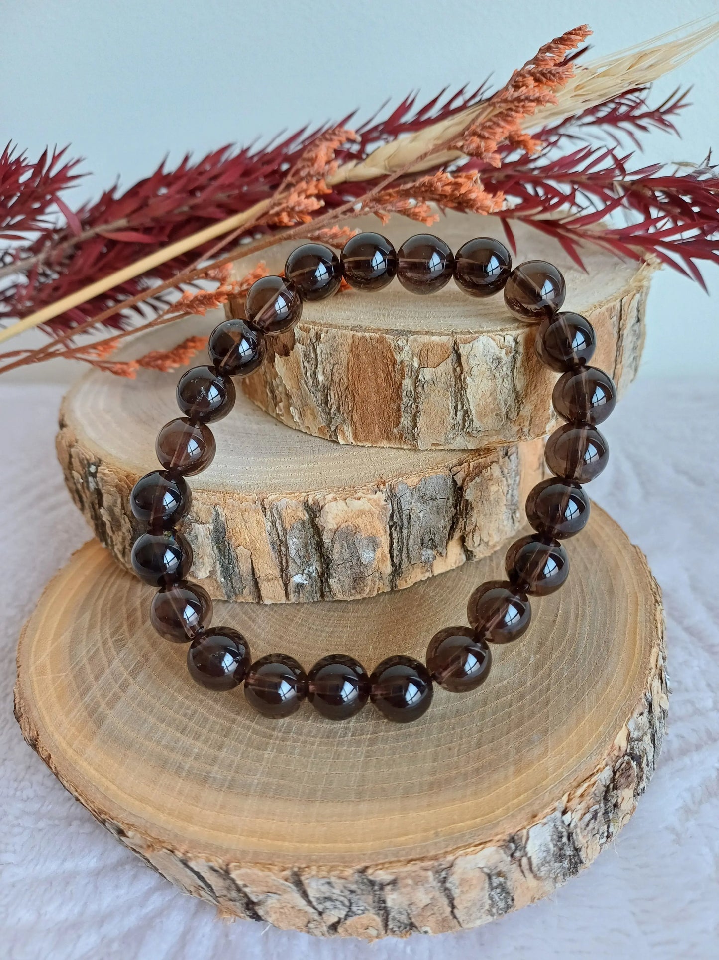 Bracelet Cristal de roche Fumé 8mm (A) - Perla Terra
