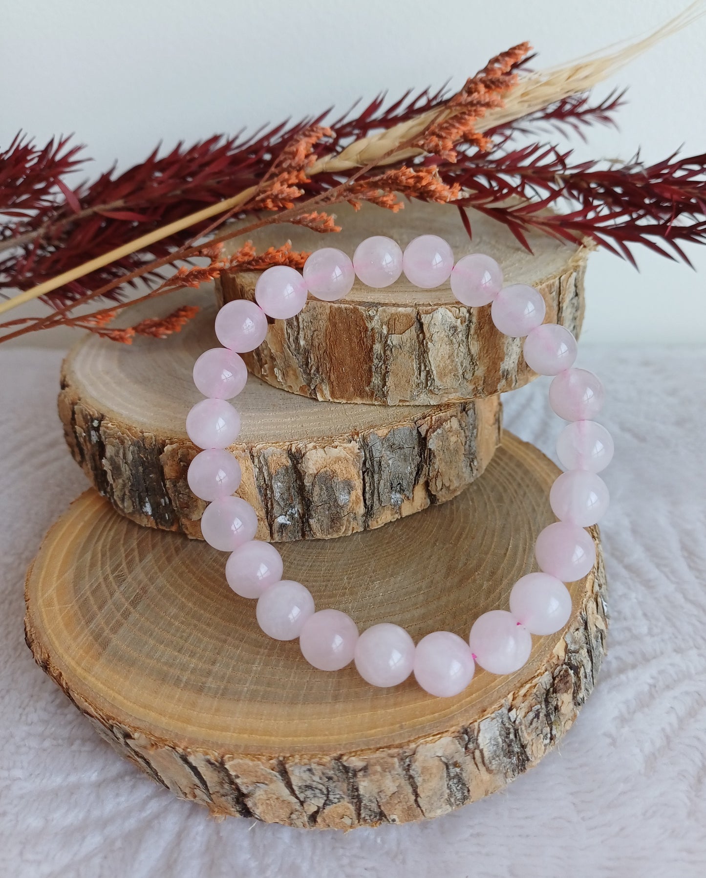Bracelet Quartz rose 8mm (A)