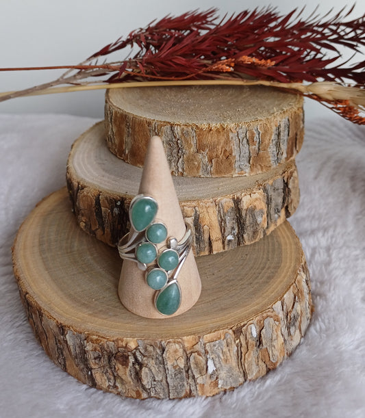 Bague Argent 925 réglable Aventurine Verte (A)