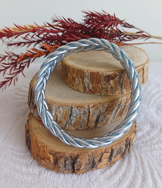 Jonc Bouddhiste Véritable Tressé - Argenté