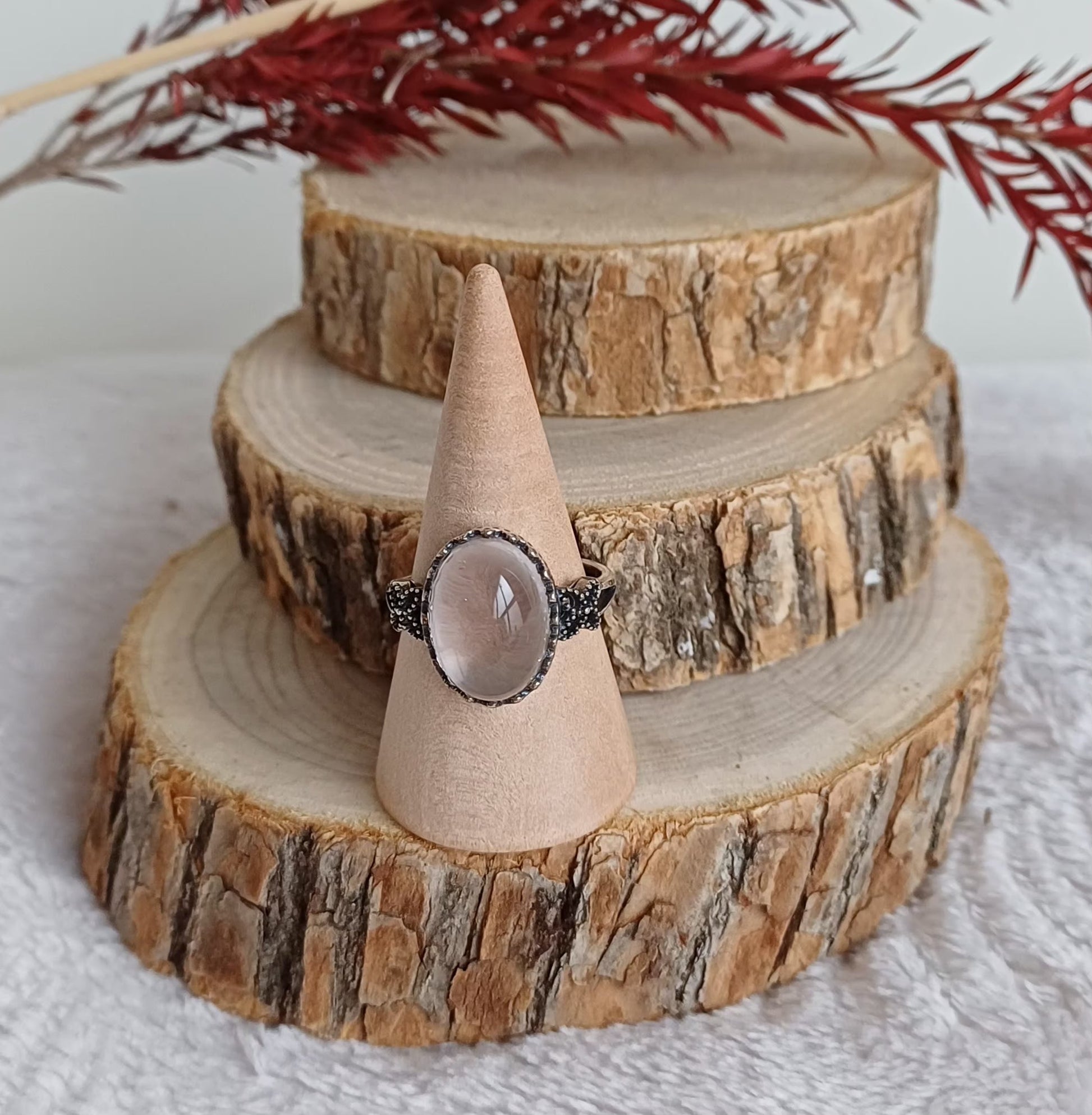 Bague Quartz Rose Réglable en Argent 925 (A) Perla Terra