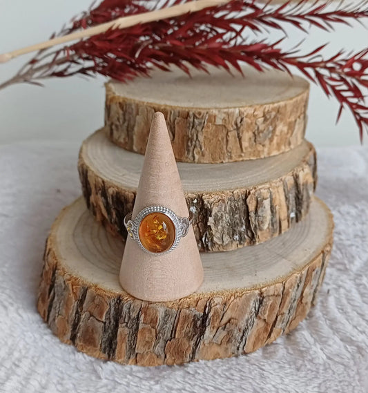 Bague Ambre Miel Réglable en Argent 925 (A) - Perla Terra