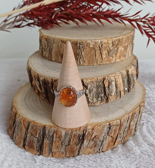 Bague Ambre Miel Réglable en Argent 925 (A) - Perla Terra