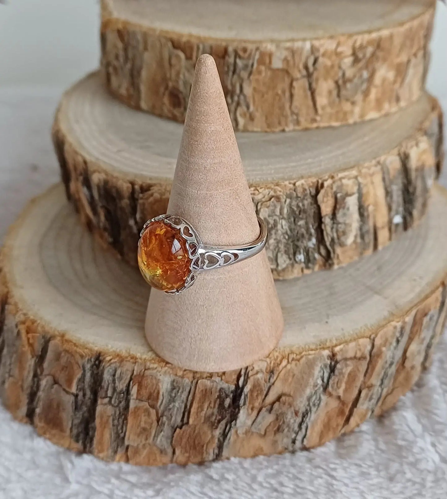 Bague Ambre Miel Réglable en Argent 925 (A) - Perla Terra