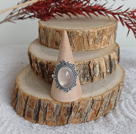 Bague Quartz Rose Réglable en Argent 925 (A) Perla Terra