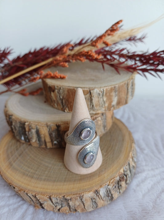 Bague Argent 925 réglable Quartz Rose (AA)