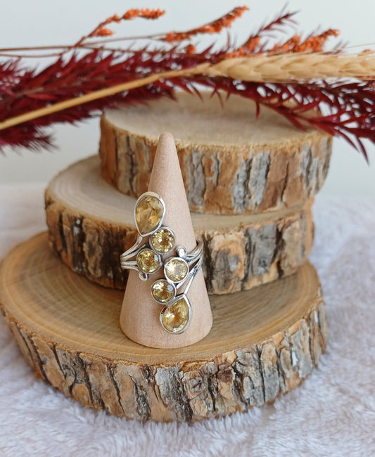Bague Argent 925 réglable Citrine naturelle facettée (AAA)