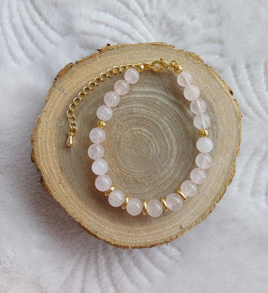 Bracelet Perla doré Quartz Rose 6mm