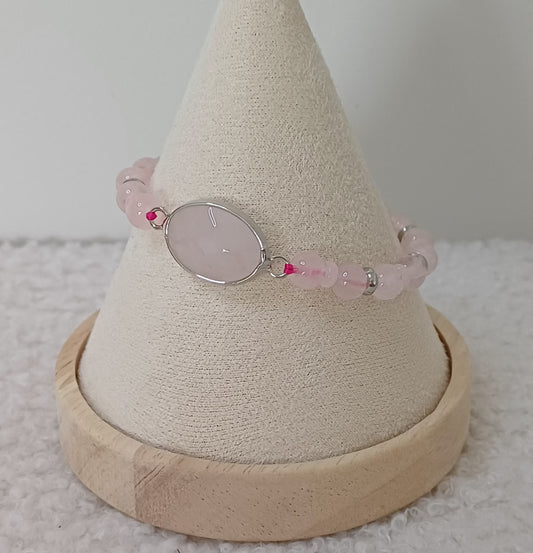 Bracelet Médaillon en Quartz Rose (6mm)