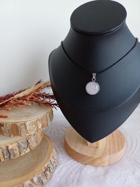 Pendentif Rond Quartz Rose en Acier Inoxydable